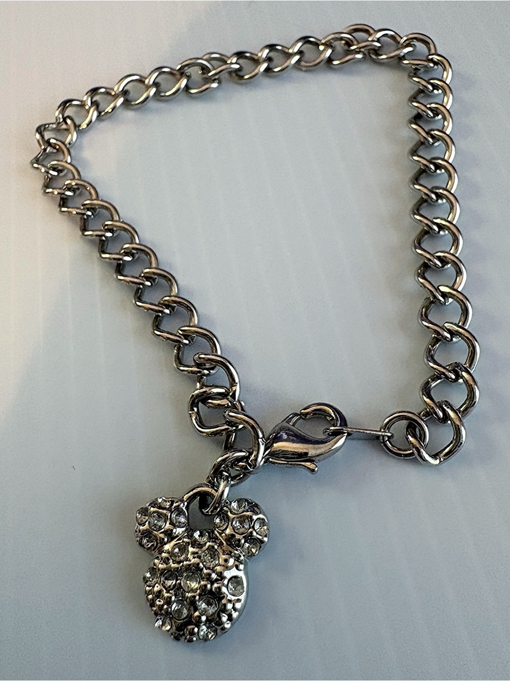 Disney Mickey Mouse Rhinestone Charm Silver-Tone Chain Bracelet
